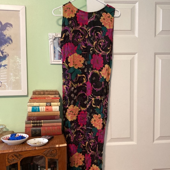 90s floral colorful maxi dress fun comfortable with slit Small - Picture 5 of 6